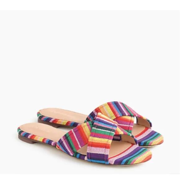J. Crew Multistripe Cora Crisscross Slip On Sandals - Picture 1 of 7